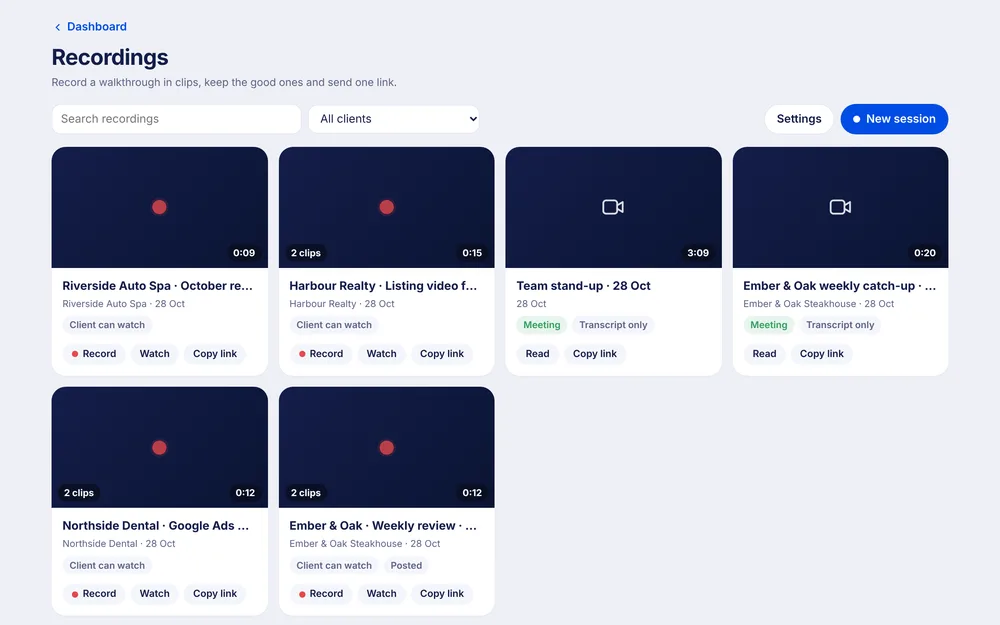 Recordings in Metrcs, shown with a made-up agency